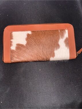 Brown & White Cowhide Zip Wallet